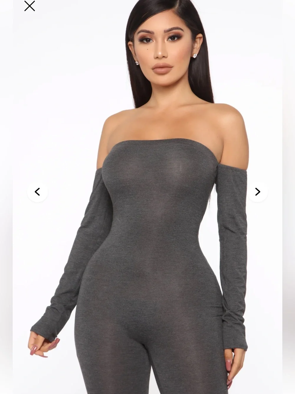 Fashion Nova Off-Shoulder Long Sleeve Jumpsuit in Charcoal Gray - NWT